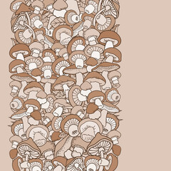 Mushrooms nature cartoon vector hand drawn border