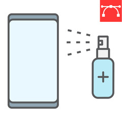 Disinfection smartphone color line icon, hygiene and disinfection, cleaning smartphone sign vector graphics, editable stroke filled outline icon, eps 10.