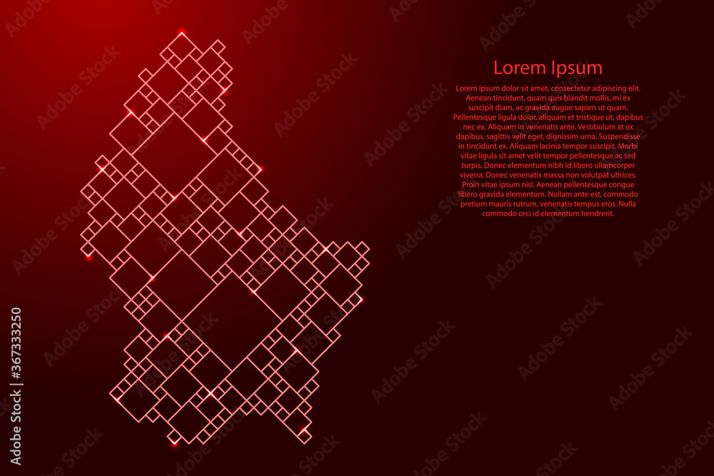 Poster luxembourg map from red pattern from a grid of squares of different sizes and glowing space stars. v