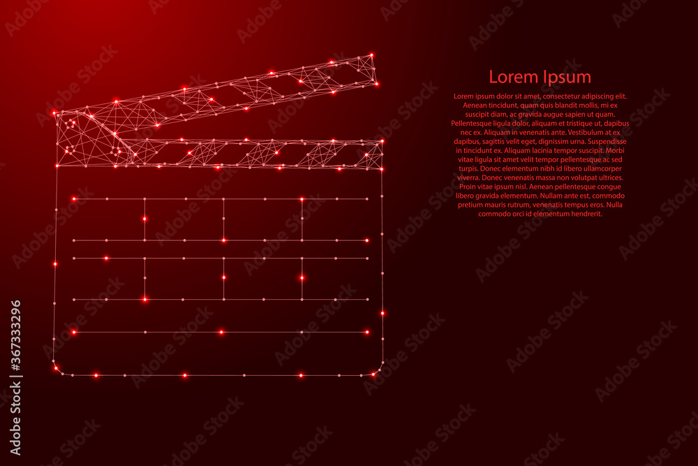 Poster clapperboard number format for doubles in the movies from futuristic polygonal red lines and glowing