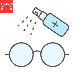 Disinfection eyeglasses color line icon, hygiene and disinfection, cleaning eyeglasses sign vector graphics, editable stroke filled outline icon, eps 10.