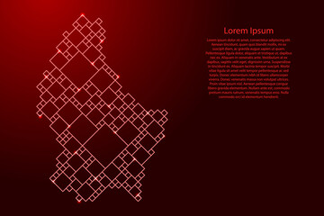 Luxembourg map from red pattern from a grid of squares of different sizes and glowing space stars. Vector illustration.