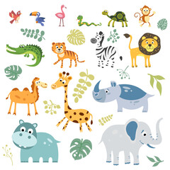 Isolated vector set of african animals. Illustration for textile and texture design