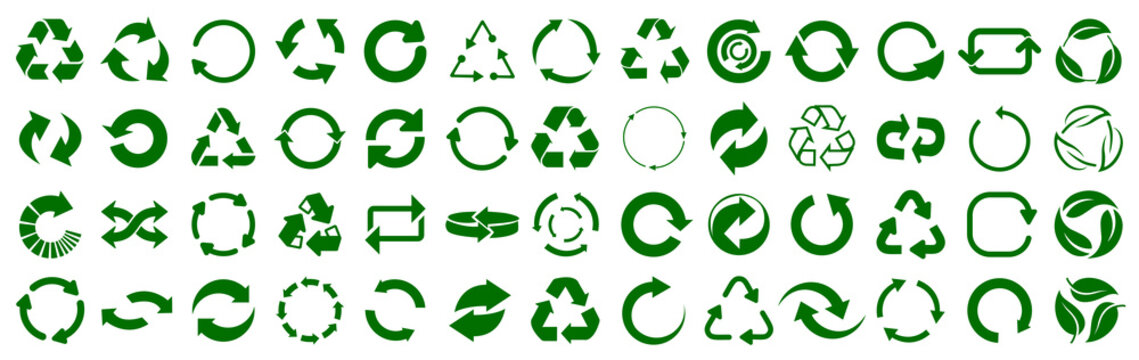 Set Of Green Arrow Recycle, Means Using Recycled Resources, Recycling, Arrows, Recycle Icon – Vector