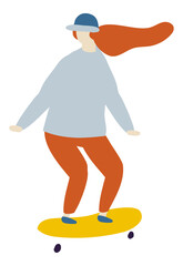 Sport Activity Flat Vector. Skateboarder girl