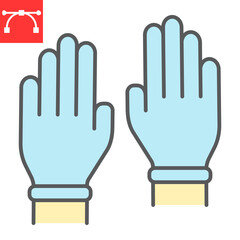 Safety gloves color line icon, hygiene and protection, rubber gloves sign vector graphics, editable stroke filled outline icon, eps 10.