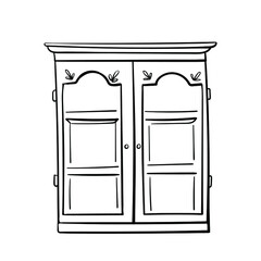 Vintage kitchen wall cabinet/ Vintage furniture/ Interior design elements/ Hand drawn sketch illustration isolated on white background