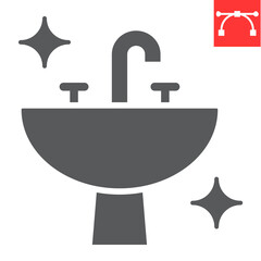 Washbasin glyph icon, hygiene and bathroom, disinfection sink sign vector graphics, editable stroke solid icon, eps 10.