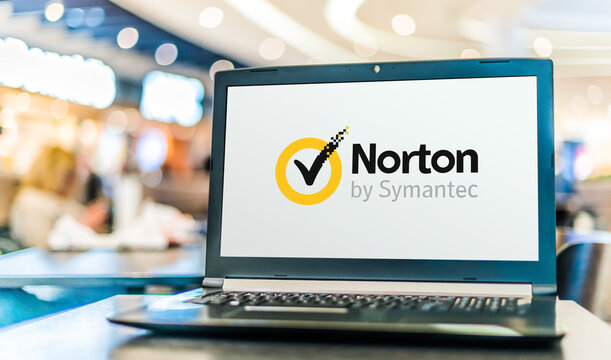 Laptop Computer Displaying Logo Of Norton AntiVirus