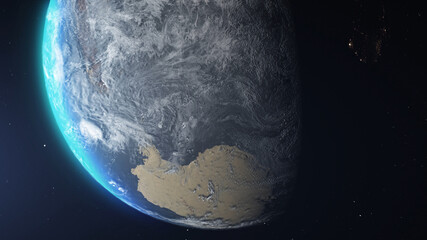 3D rendering-South Pole Antarctica Continent Map ,Outer Space Travel Concept 3D 