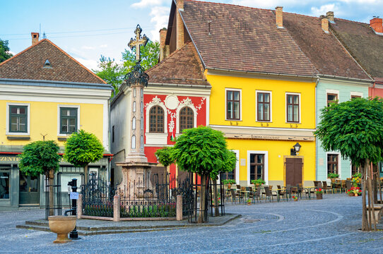 Szentendre, Hungary - June 23, 2020: Medieval town Szentendre street view in the morning in Hungary