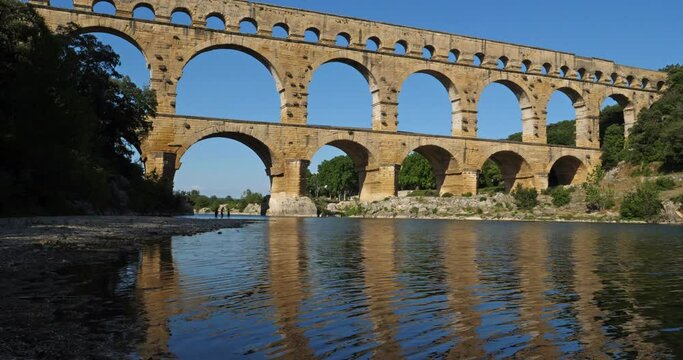 The Roman Bridge Pont du Gard and the Gardon River,Resmoulin, Gard, Occitanie,France