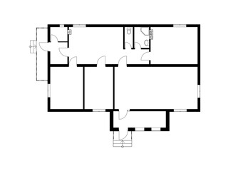 Black and White floor plan of a modern unfurnished apartment for your design. Vector blueprint suburban house. Architectural background.