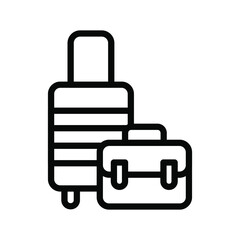 Suitcase outline icon on isolated white background, Luggage line icon, Suitcase bag vector illustration for logo, ui, web, apps, banner, poster, brochure, infographic, etc.