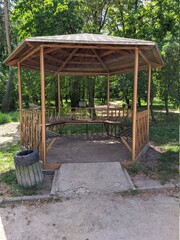 wooden gazebo in the park