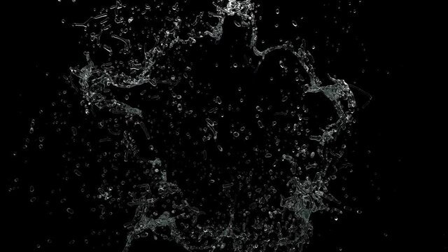 Water splashes in slow motion on a black background 4k