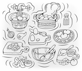 Home Cooking vector sketchy illustration.