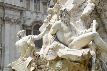 Rome Italy Fountain Of The Four Rivers on Piazza Navona detail