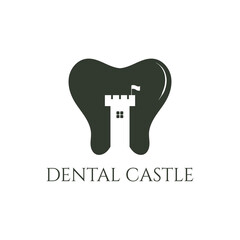 dentistry castle logo. Tooth with negative space of castle vector design