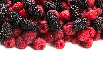 Tasty raspberry and blackberry background.