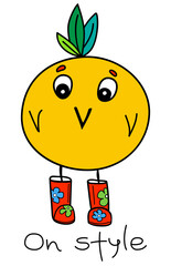 Funny illustration of a bird and lettering In style. Bright printable vector drawing 