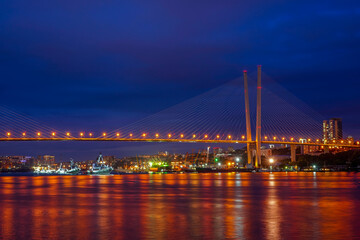 Fototapeta na wymiar Vladivostok, Russia. Urban landscape with views of the Golden bridge