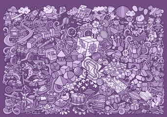 Obraz premium Cartoon cute doodles kids toys illustration.