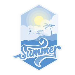 Summer Banner with the Tropical Beach Illustration and Flying Bird
