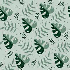 Green color tropical leaves seamless pattern.
Good for wallpaper, wrapping paper, textile Print.