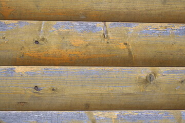Part of shabby wooden wall painted yellow close-up, background image
