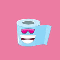 vector funny cartoon toilet paper roll character with sunglasses isolated on pink background. funky smiling kawaii tolet paper roll character