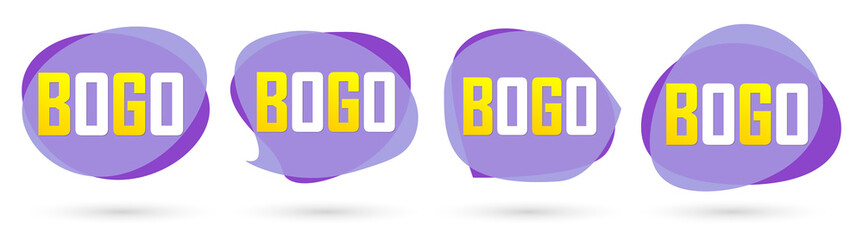 BOGO, set sale bubble banners design template, discount tags, buy 1 get 1 free, app icons, vector illustration