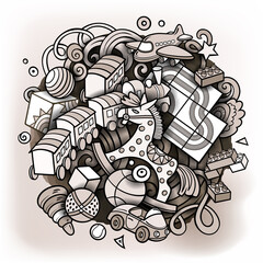 Cartoon cute doodles kids toys illustration.