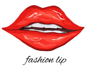 realistic, red lips isolated on a white background. women's kiss, hand-drawn, in the style of doodling. fashionable vector illustration for printing, design, and your ideas.