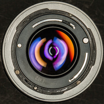 Close Up Detail Of The Rear Element And Mount Of A Vintage 50mm Lens