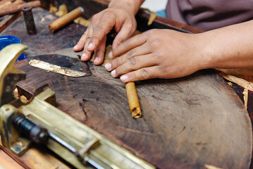 Stock of handmade cigars.Traditional manufacture of cigars. Dominican Republic