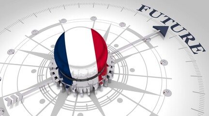 Business concept. Abstract compass points to the future word. Flag of the France. 3D rendering