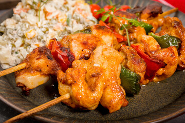 Kebab - grilled meat and vegetables salad.