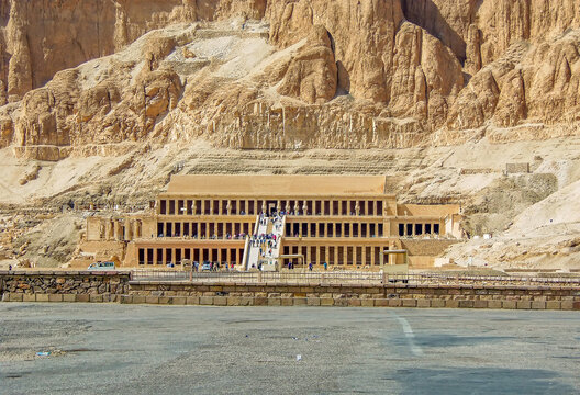 A view towards the Hatshepsut temple near Luxor, Egypt in summer