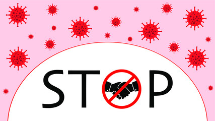 Stop virus protection symbol shake hands. Vector illustration