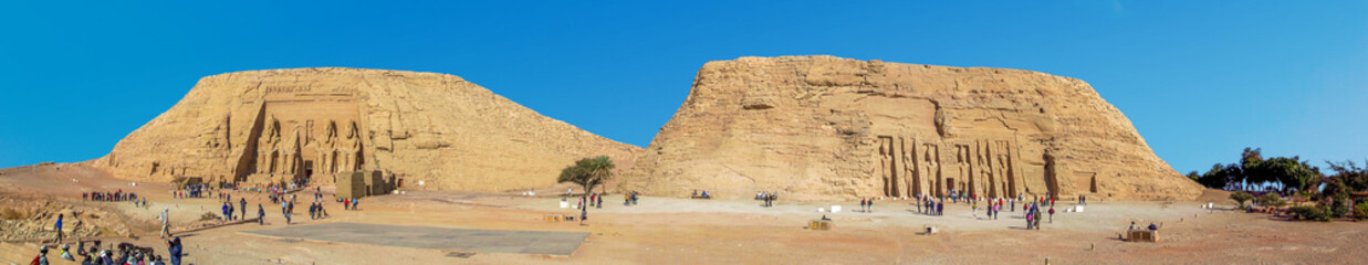 A panorama view of the relocated temples at Abu Simbel, Egypt in summer