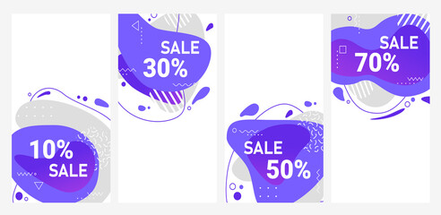 Abstract trendy vivid vector flow amoeba style Sale banners