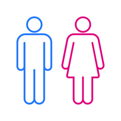 Man and woman avatar icon set. Male and female gender profile symbol. Men and women wc logo. Toilet and bathroom sign. Pink and blue outline silhouette isolated on white background. Vector illustratio