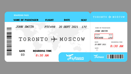 Fototapeta na wymiar Illustration of airline boarding pass on grey background