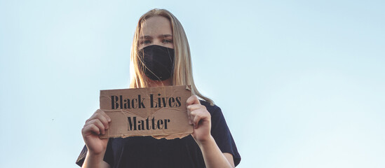 Black Lives Matter Protest Against Ending Racism Poster Over Human Rights Violation. The big hand...