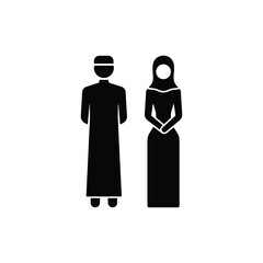 Muslim man and woman icon isolated on white background, toilet sign.