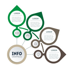 Infographics. Eco Business presentation concept with 4 parts, steps or processes. Template of a sales pipeline, purchase funnel with four options. Vector.