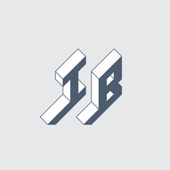 IB - logo or 2-letter code. Isometric 3d font for design. Letter I or number one and letter B - Monogram or logotype. Three-dimension letters.