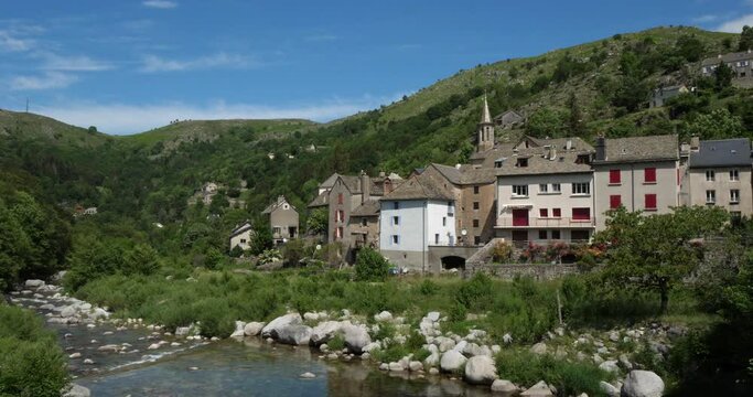 The National park of Cevennes, classified world heritage by UnescoPont de Montvert and the river Tarn, Mont Lozere, National park of Cevennes, France. 