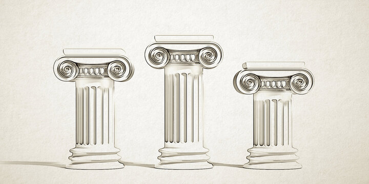 Three pillars cartoon podium of black outline isolated on white background